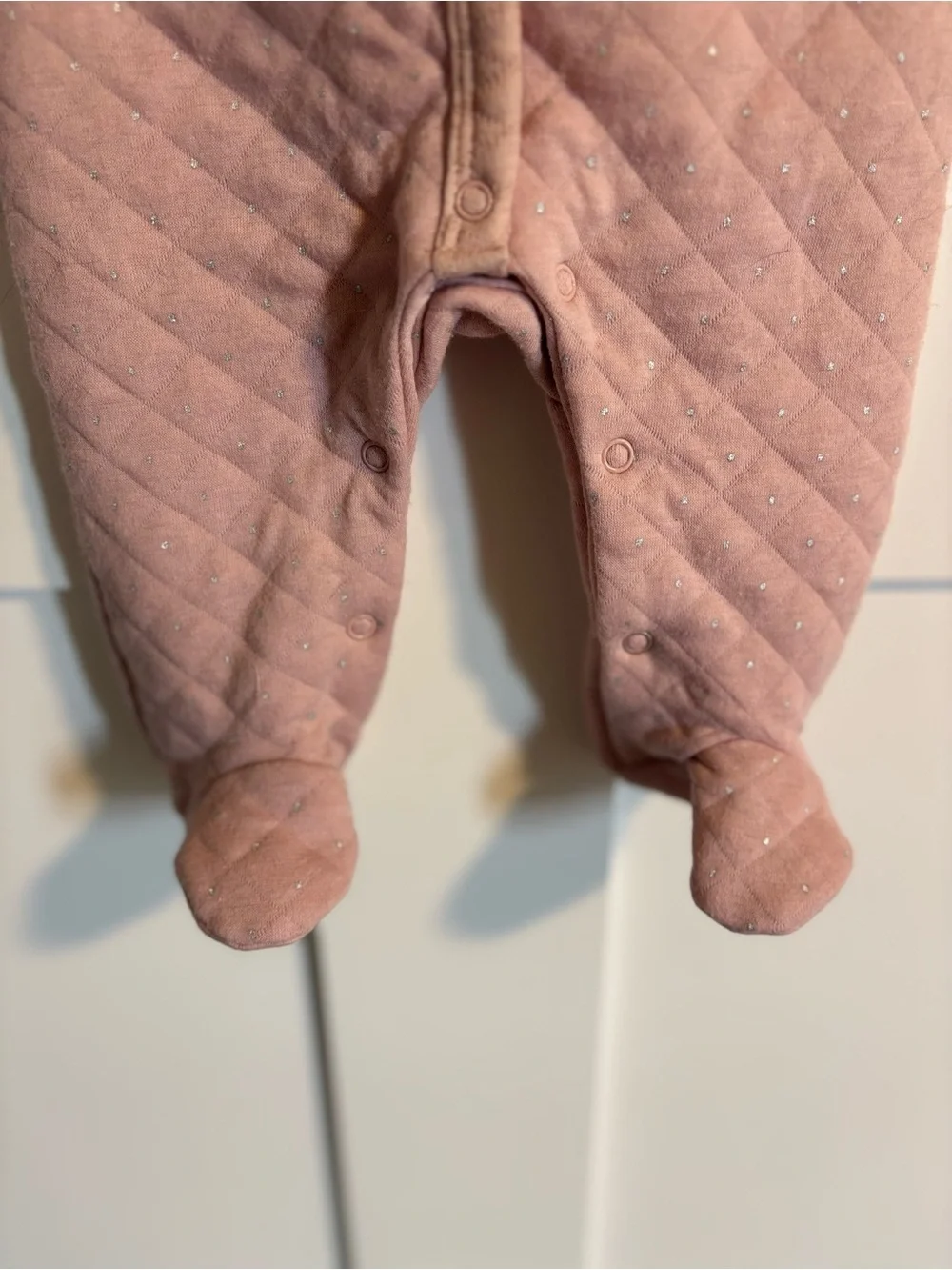 Knit Quilted Faux-Fur Trim Pink Baby One-Piece